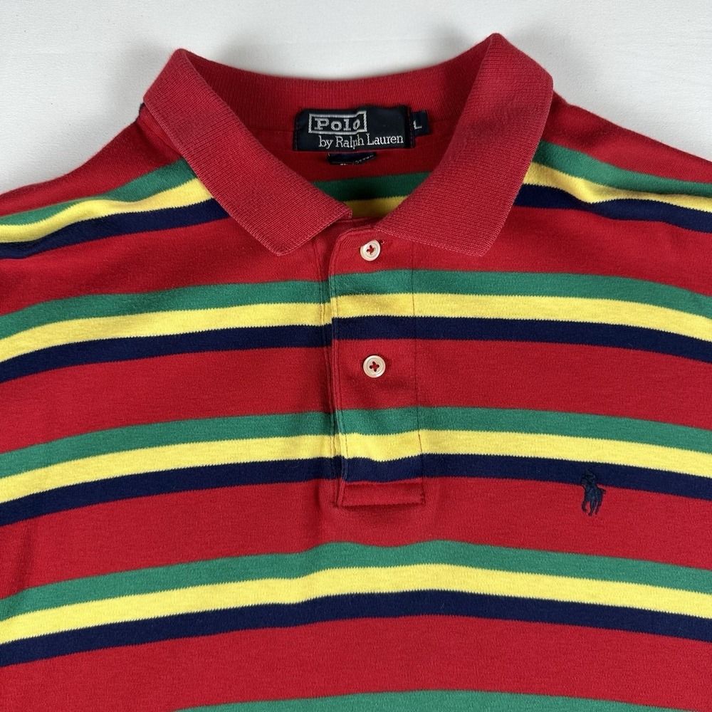Vintage Polo Ralph Lauren Colorful Polo Shirt Large USA Yellow Green Red Rugby